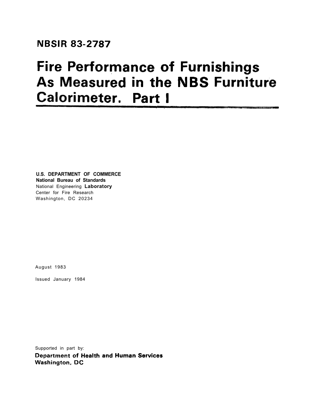 Fire Performance of Furnishings As Measured in the NBS Furniture Calorimeter