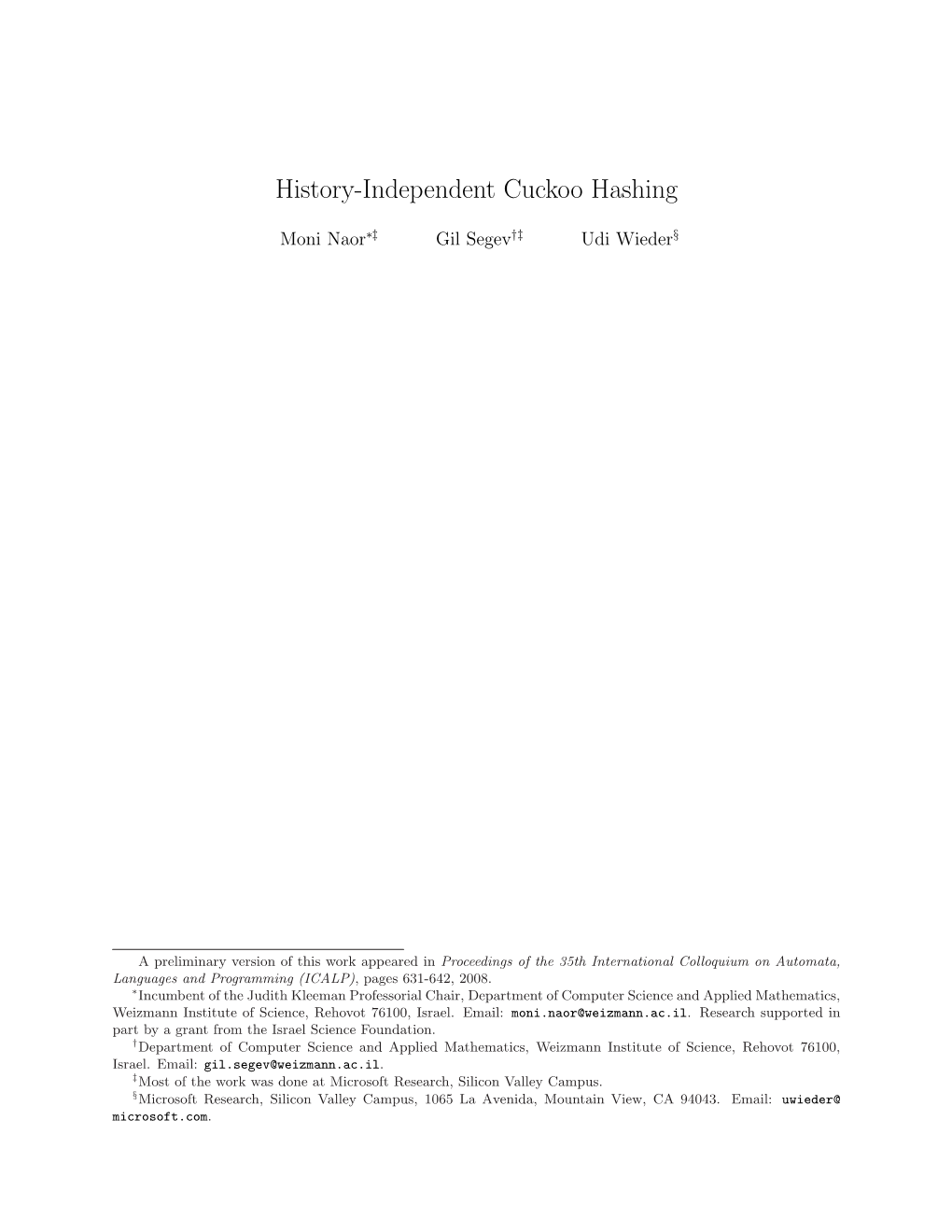 History-Independent Cuckoo Hashing