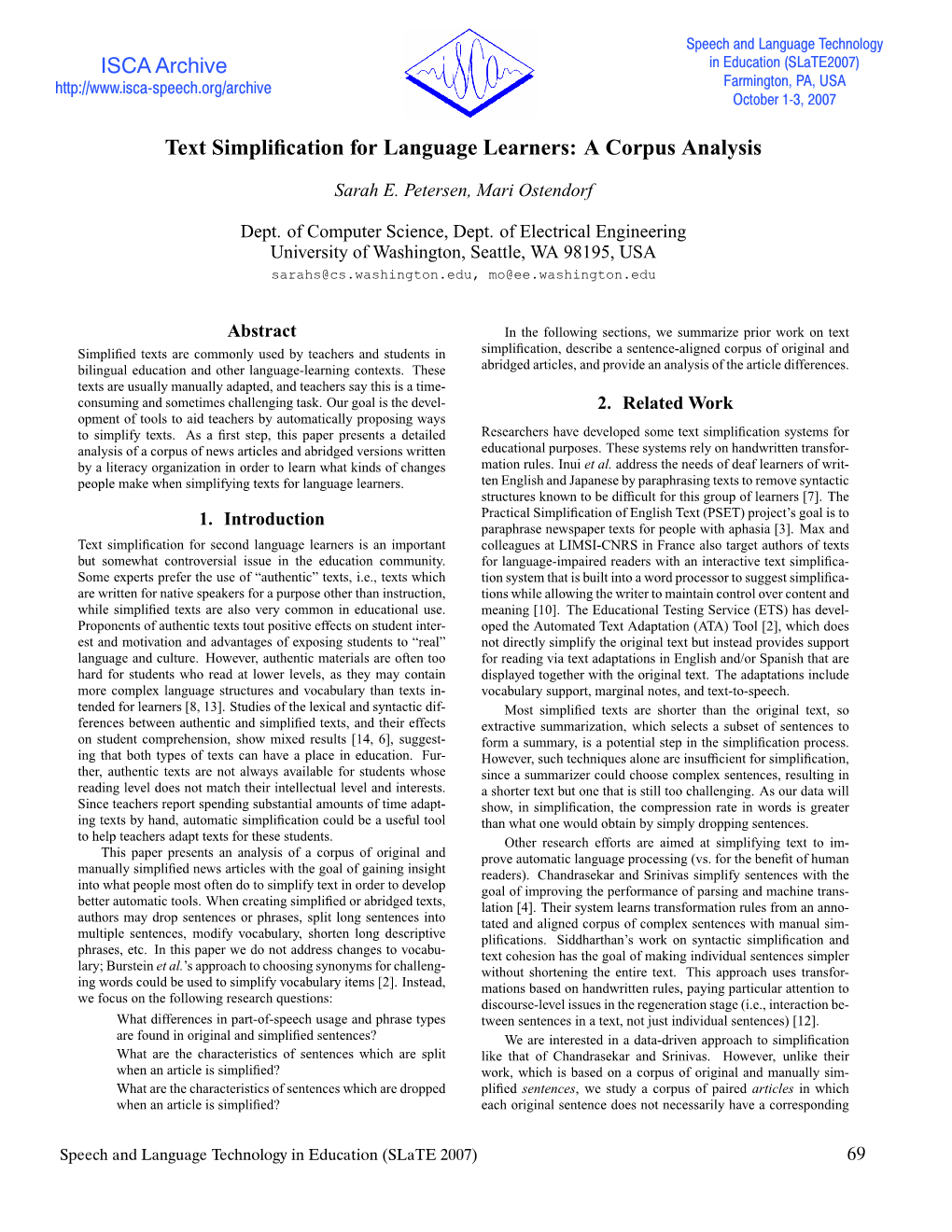 Text Simplification for Language Learners: a Corpus Analysis