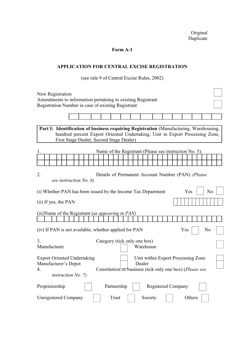 Registration – Application For Central Excise Registration – Amendment To Notification No