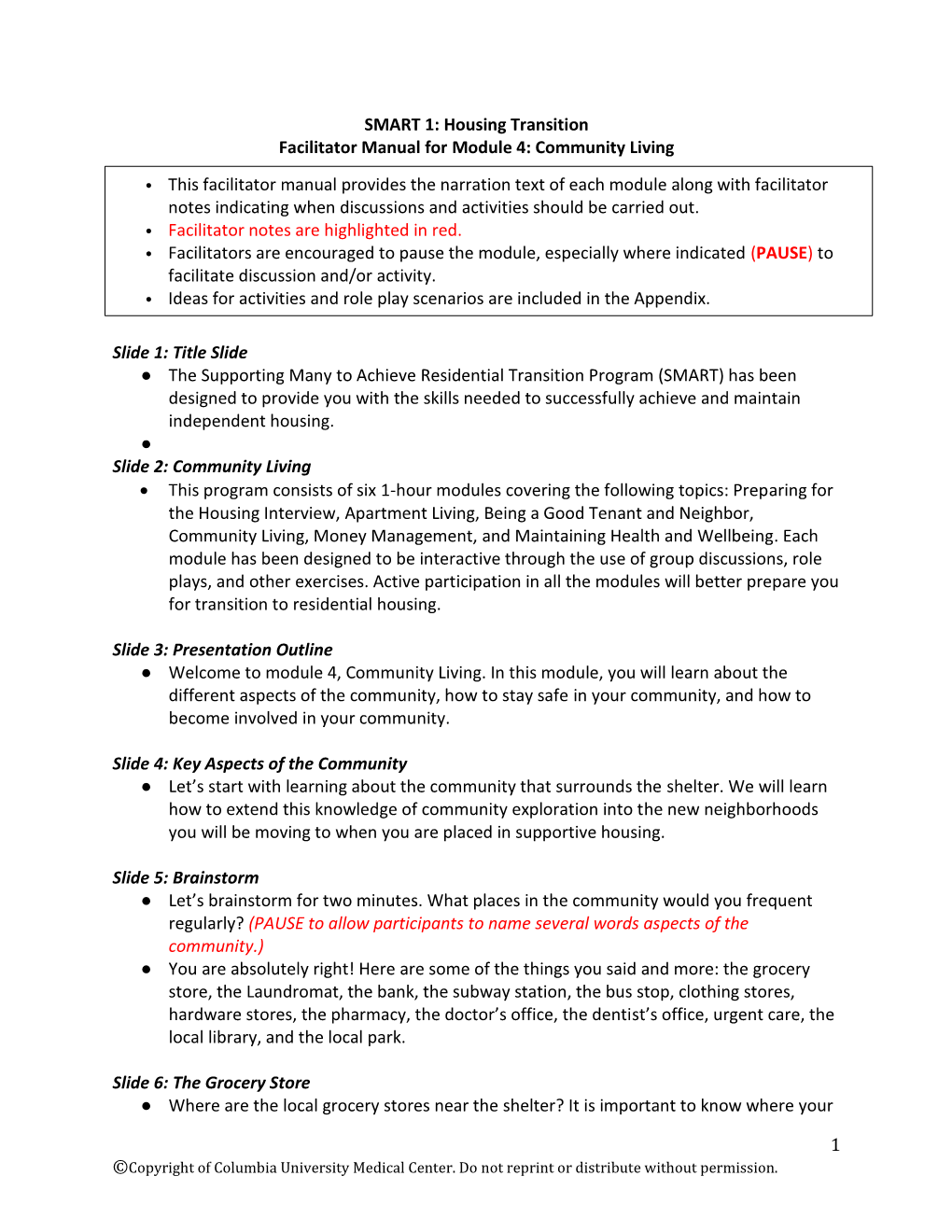 Housing Transition Facilitator Manual for Module 4: Community Living