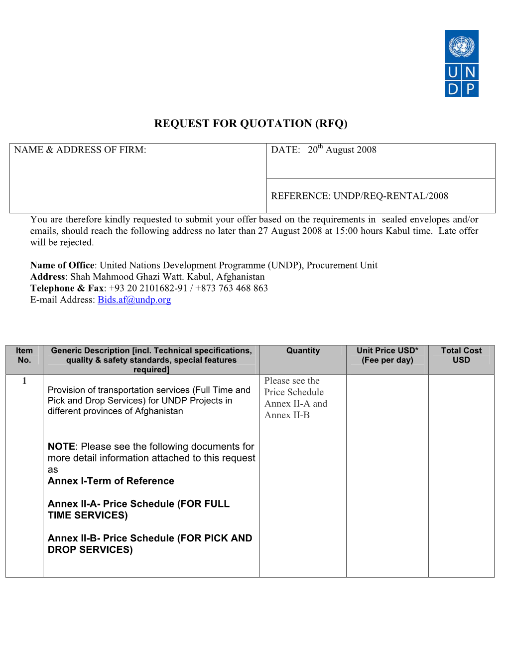 Request for Quotation (Rfq)