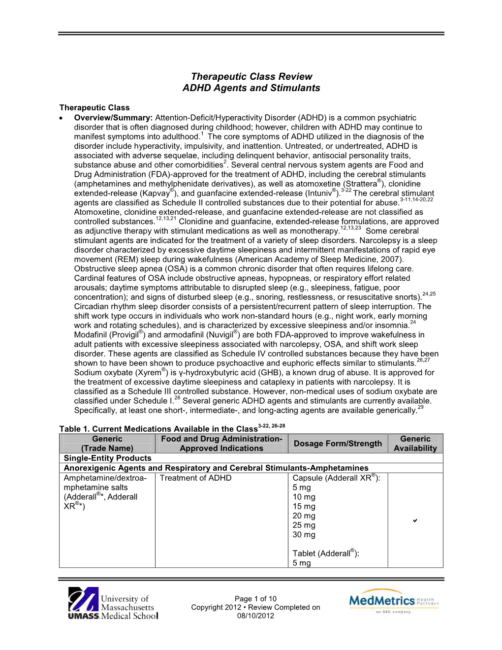 Therapeutic Class Review ADHD Agents and Stimulants