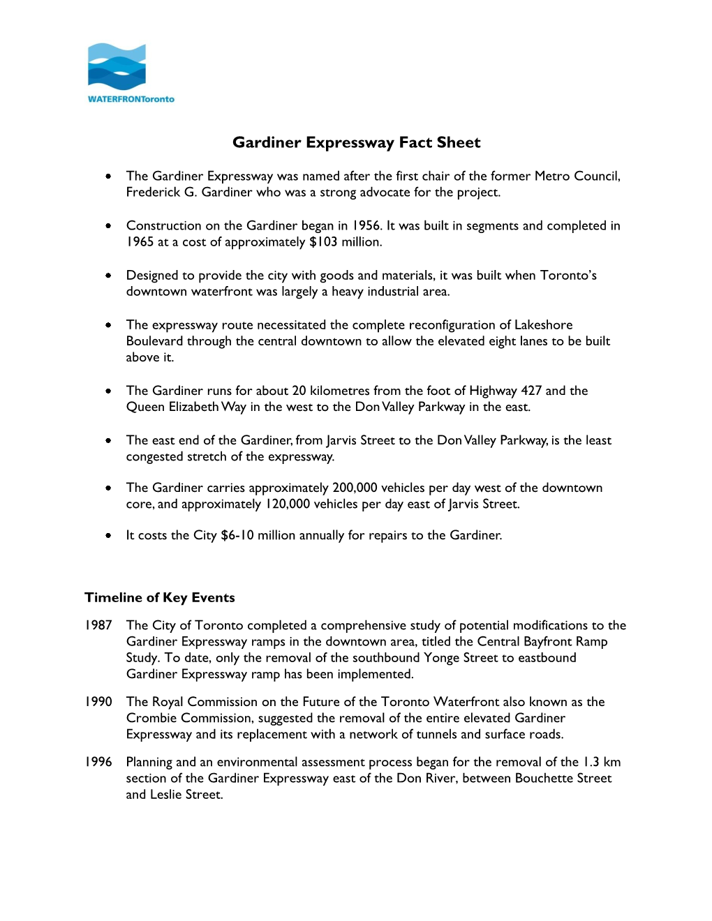 Gardiner Expressway Fact Sheet