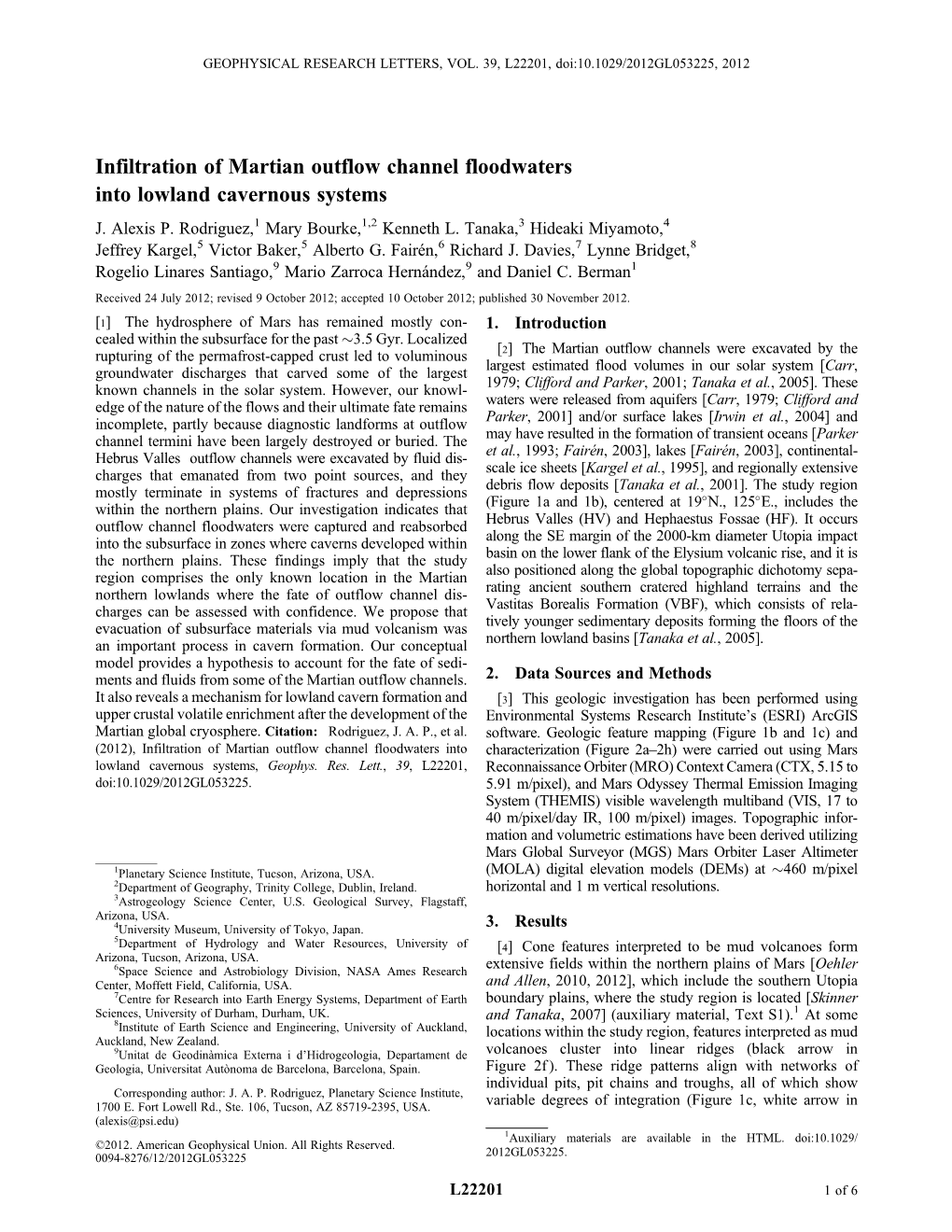 Infiltration of Martian Outflow Channel Floodwaters Into Lowland Cavernous Systems J