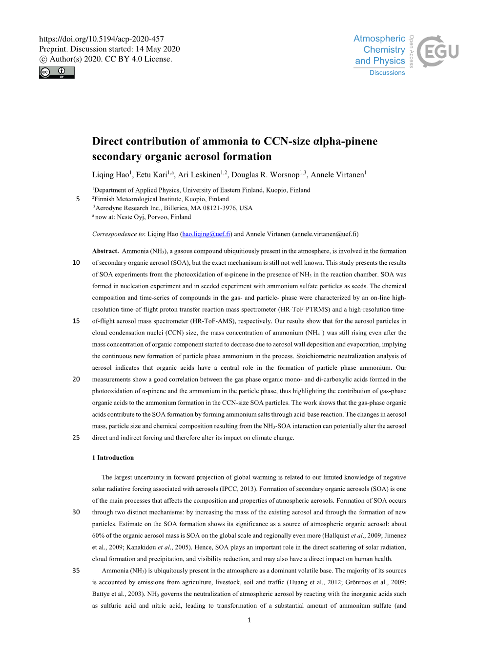 Direct Contribution of Ammonia to CCN-Size Αlpha-Pinene Secondary Organic Aerosol Formation