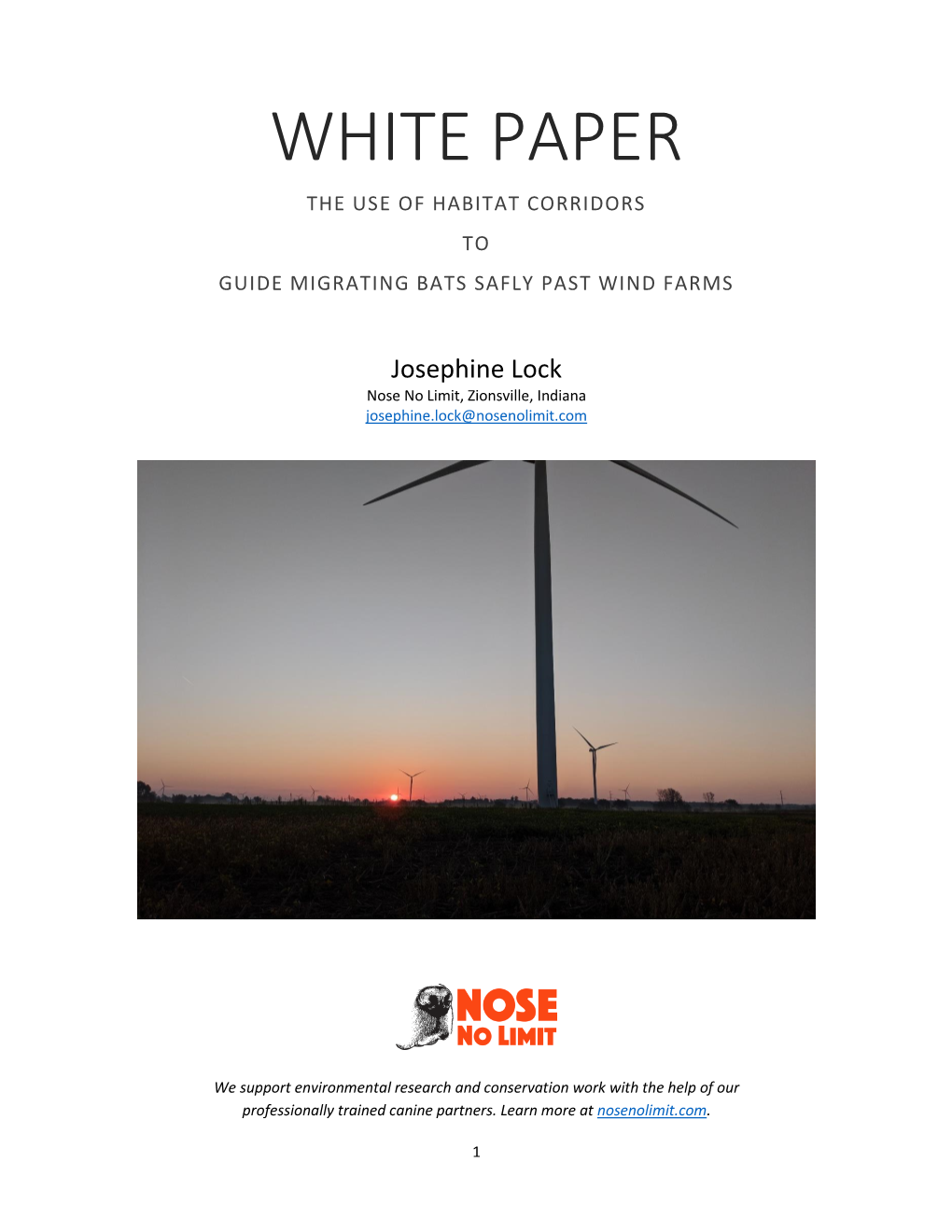 White Paper the Use of Habitat Corridors to Guide Migrating Bats Safly Past Wind Farms