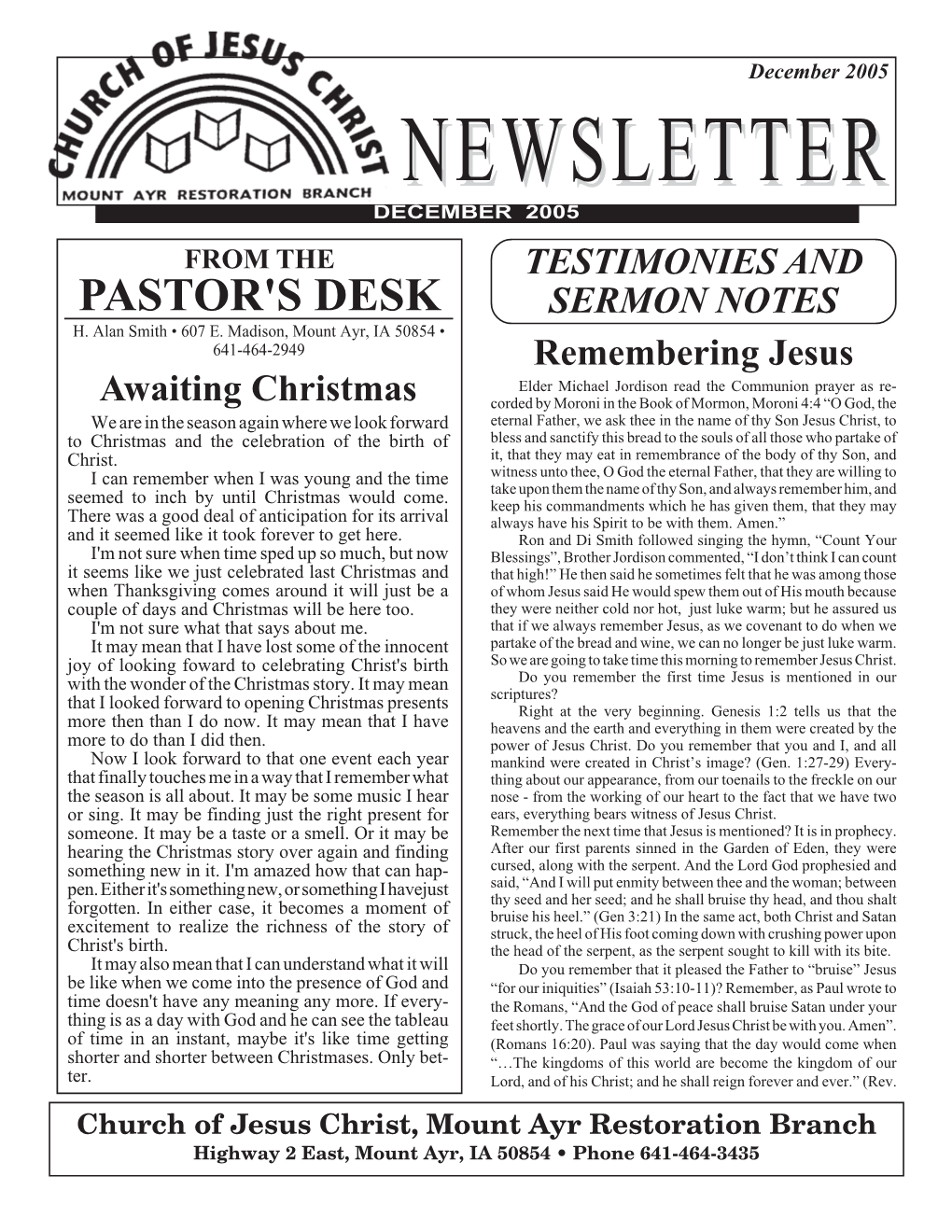 December 2005Newsletter