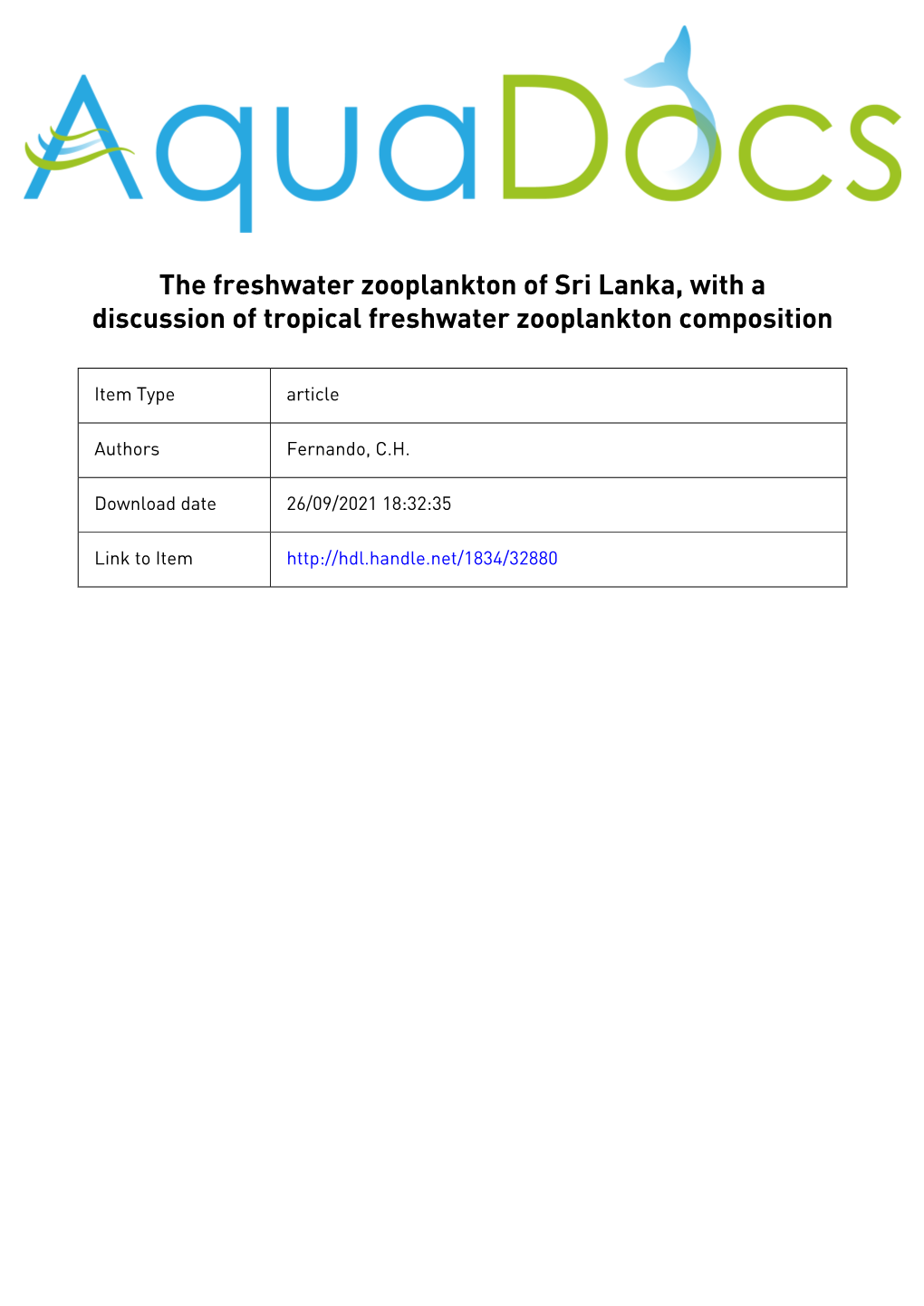 The Freshwater Zooplankton of Sri Lanka, with a Discussion of Tropical Freshwater Zooplankton Composition