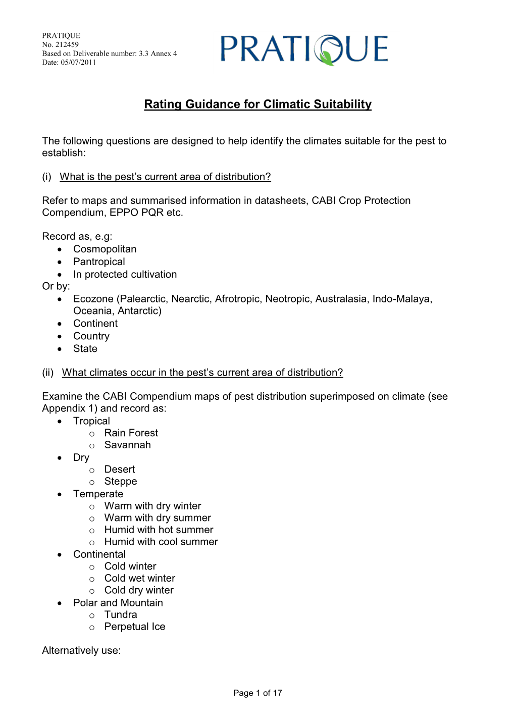 Annex 4 Rating Guidance for Climatic