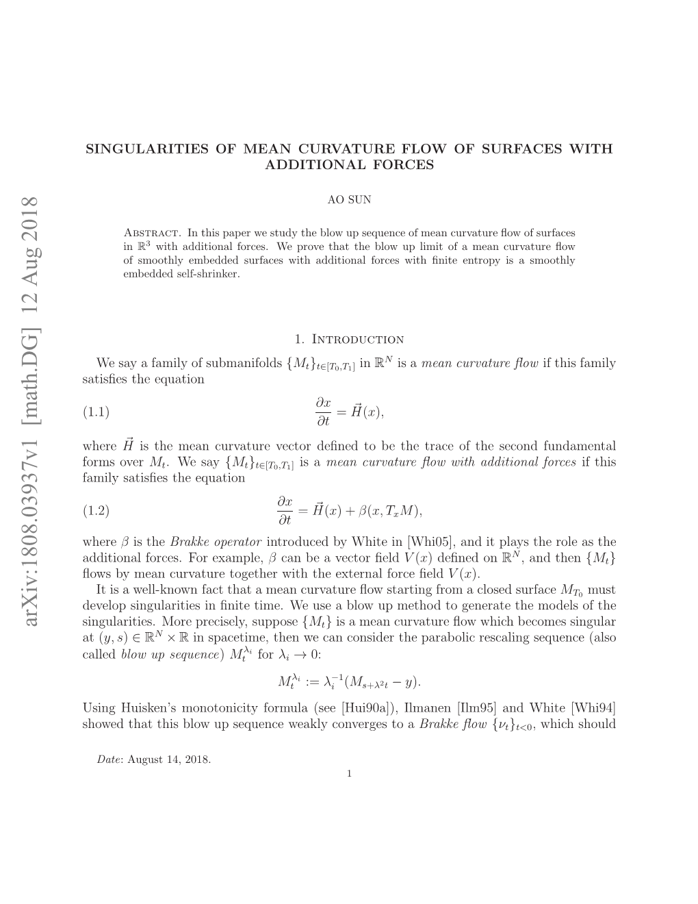 Singularities of Mean Curvature Flow of Surfaces with Additional Forces 3