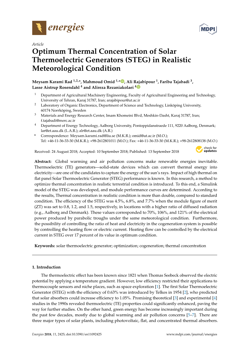 Optimum Thermal Concentration of Solar Thermoelectric Generators (STEG) in Realistic Meteorological Condition