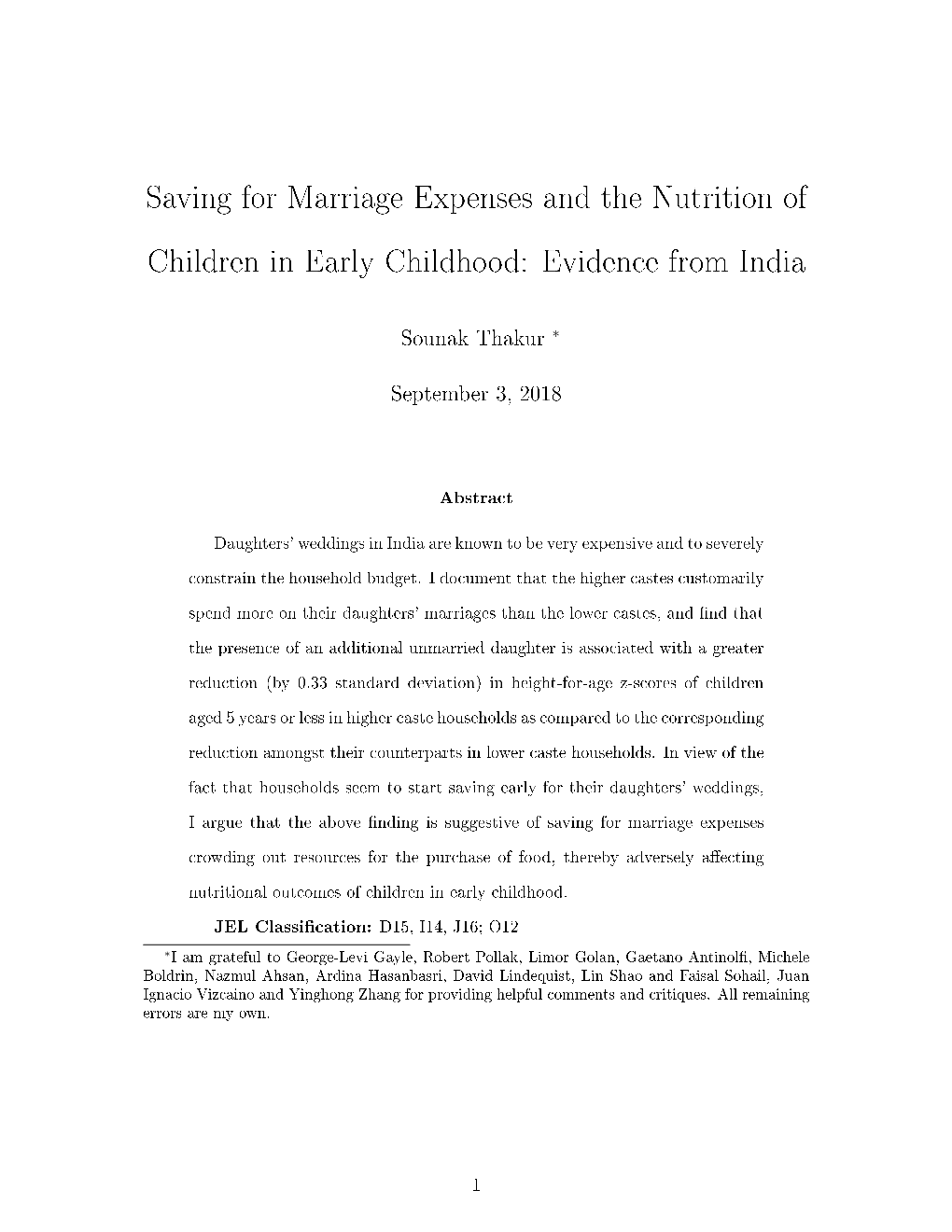 Saving for Marriage Expenses and the Nutrition of Children in Early Childhood: Evidence from India