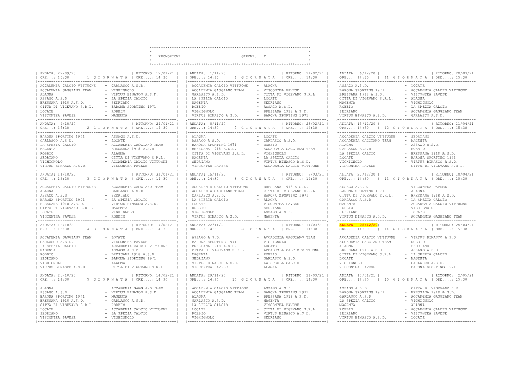 Promozione Girone: F * * * ************************************************************************