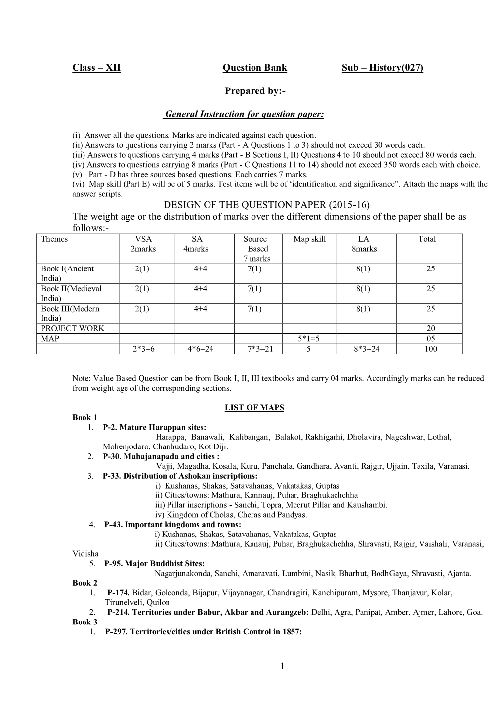 XII Question Bank Sub – History(027)