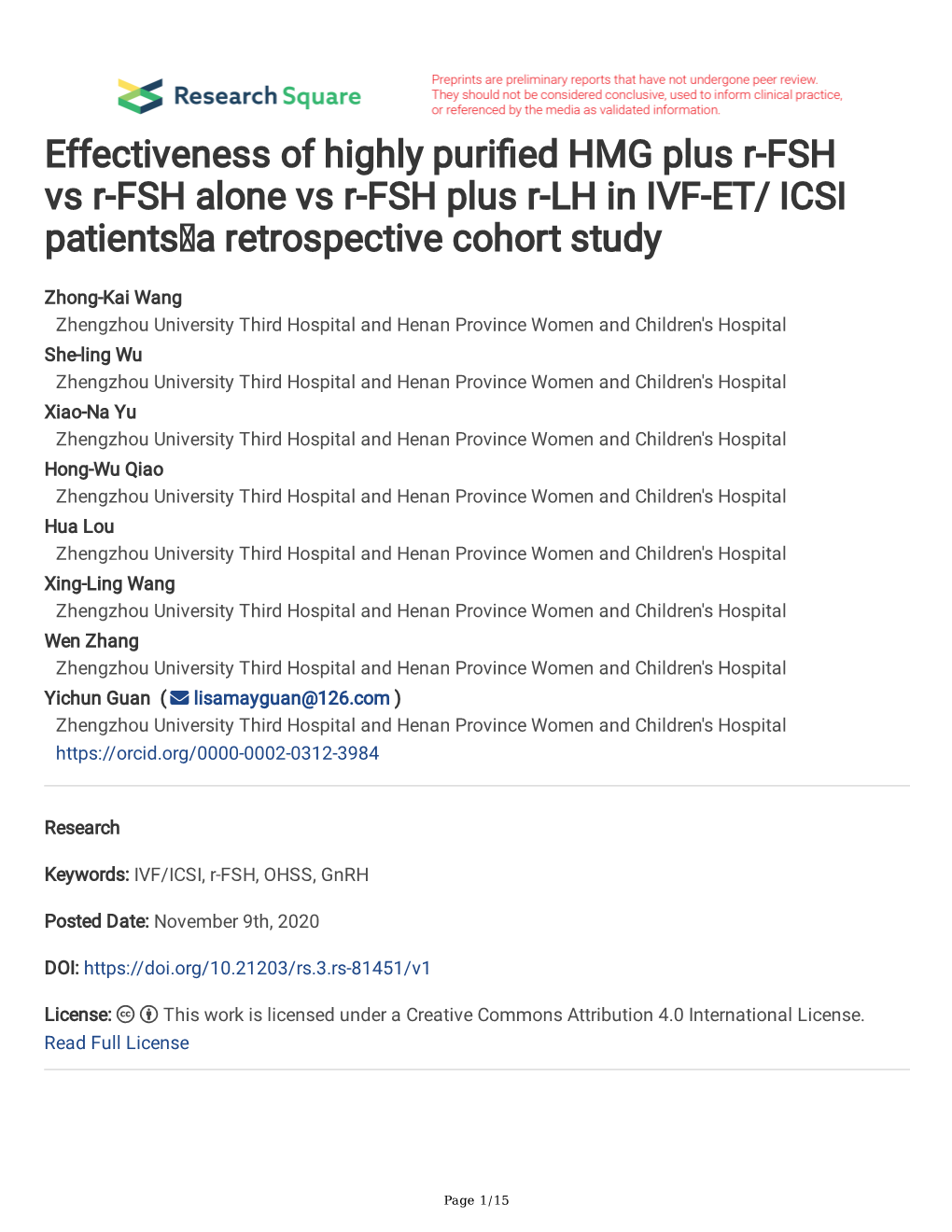 Effectiveness of Highly Puri Ed HMG Plus R-FSH Vs R