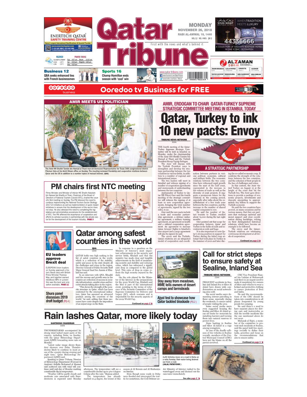 Qatar, Turkey to Ink 10 New Pacts: Envoy TRIBUNE NEWS NETWORK DOHA