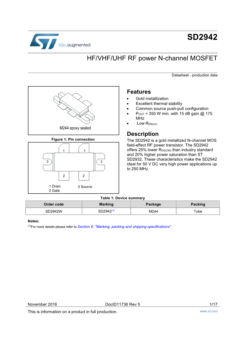 HF/VHF/UHF RF Power N-Channel MOSFET