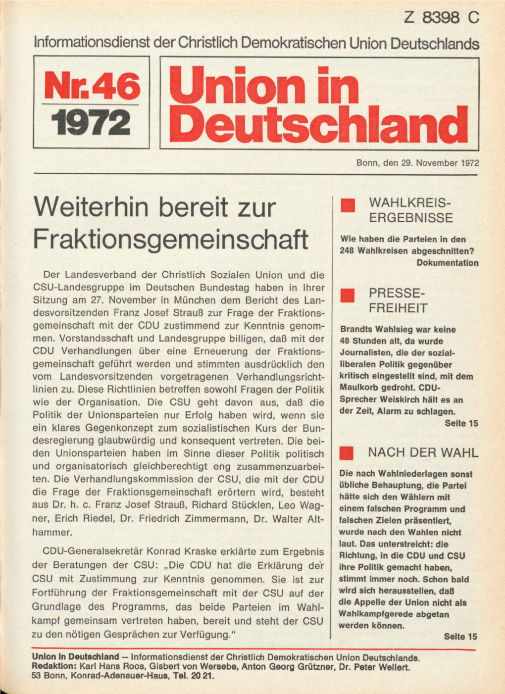 UID 1972 Nr. 46, Union in Deutschland