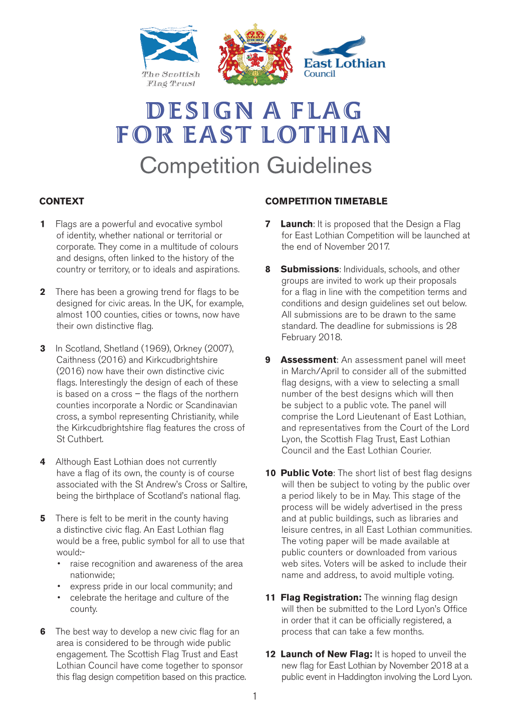 Design a Flag for East Lothian Competition Guidelines