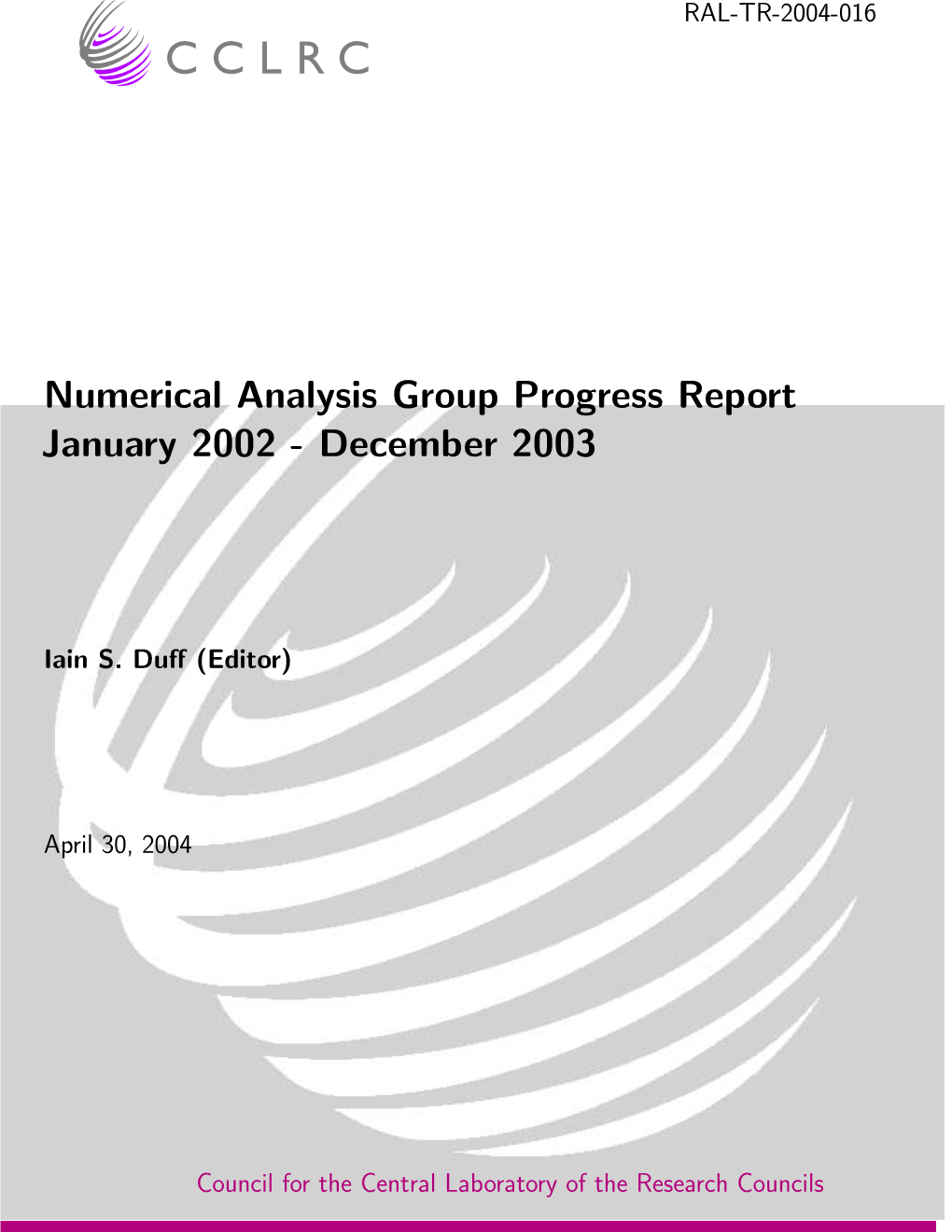 Numerical Analysis Group Progress Report January 2002 - December 2003