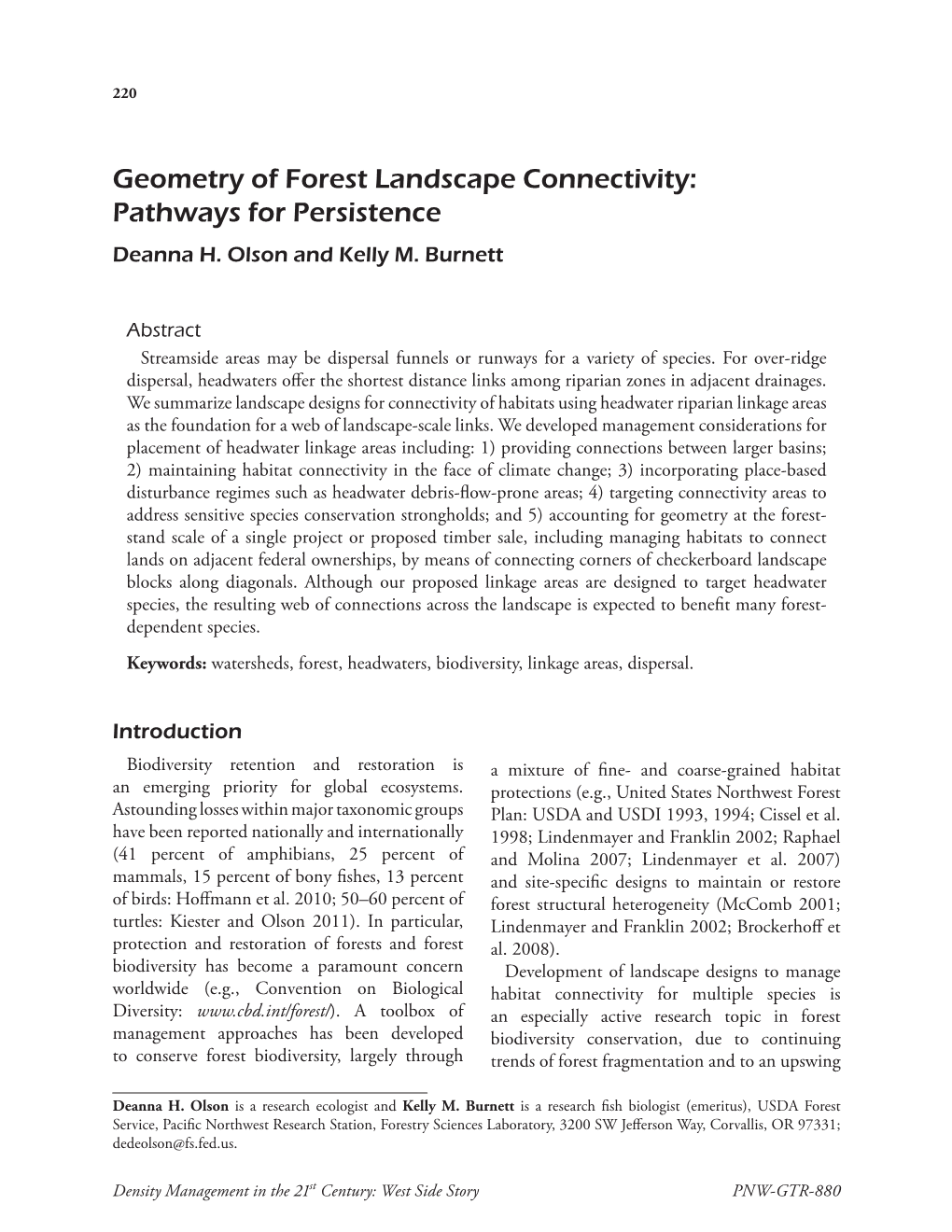 Geometry of Forest Landscape Connectivity: Pathways for Persistence Deanna H