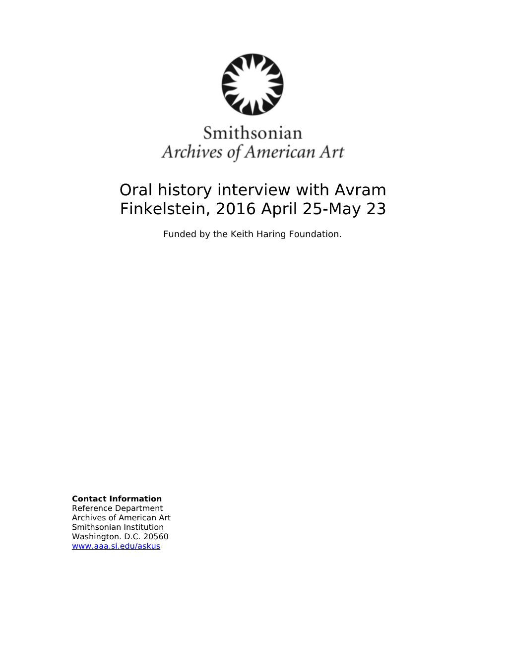 Oral History Interview with Avram Finkelstein, 2016 April 25-May 23