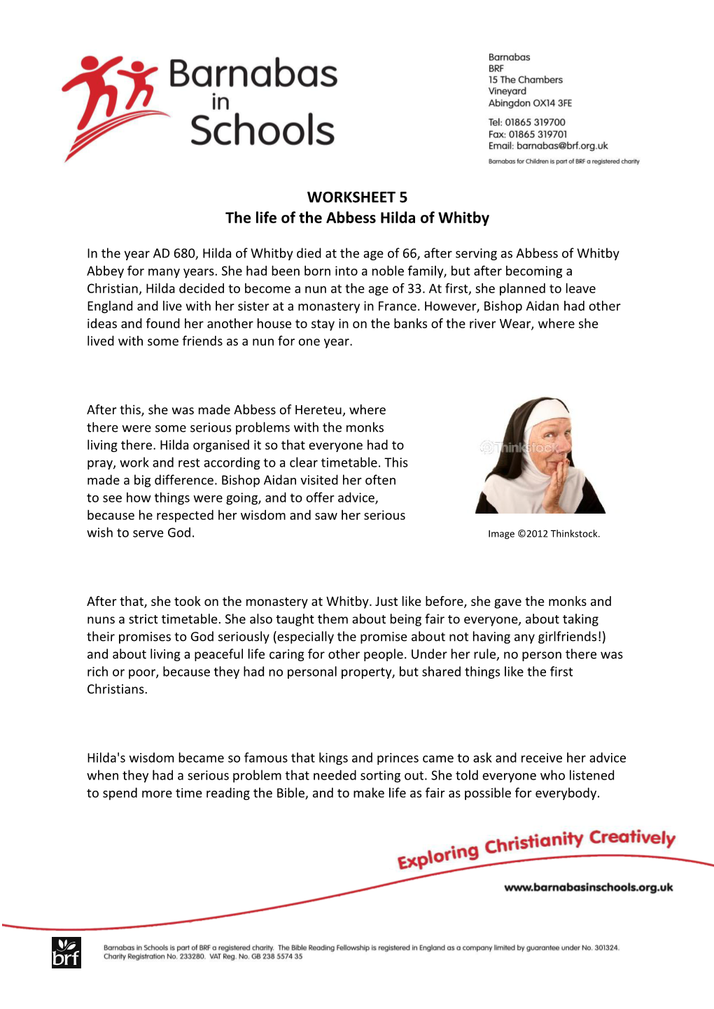 WORKSHEET 5 the Life of the Abbess Hilda of Whitby