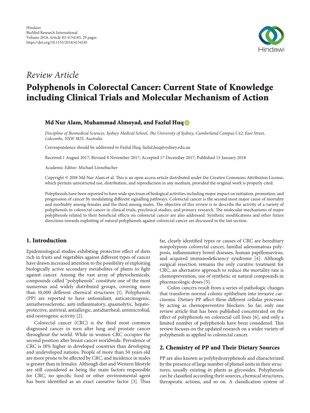 Review Article Polyphenols in Colorectal Cancer: Current State of Knowledge Including Clinical Trials and Molecular Mechanism of Action