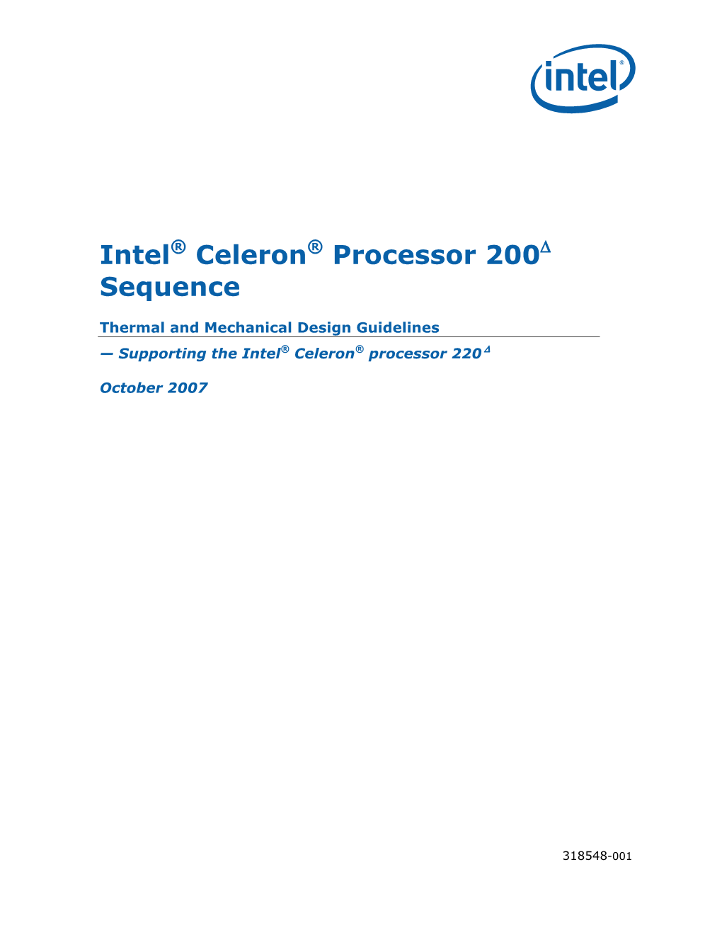 Intel® Celeron® Processor 200Δ Sequence Thermal and Mechanical Design Guidelines