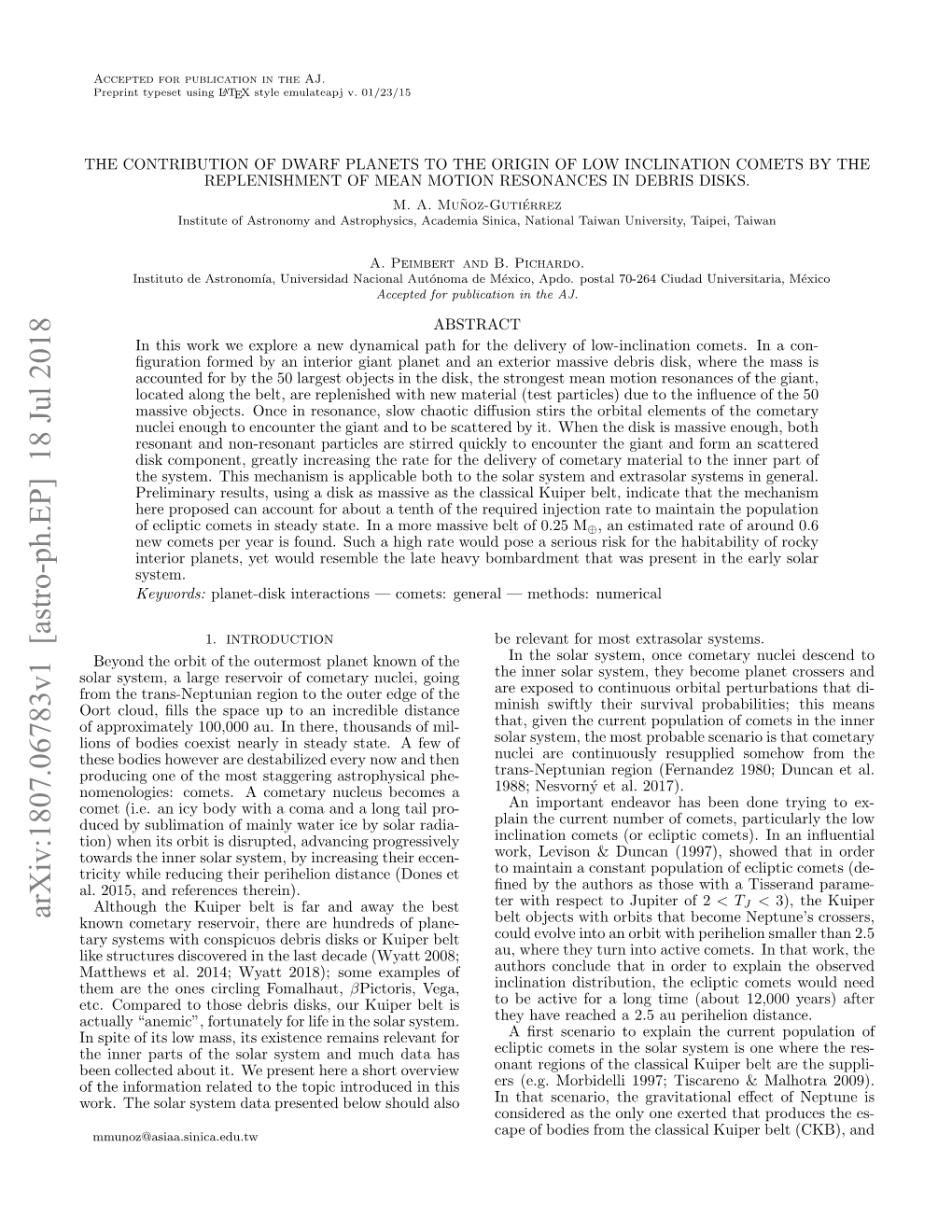 Arxiv:1807.06783V1 [Astro-Ph.EP] 18 Jul 2018