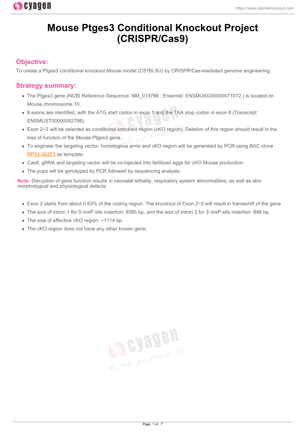 Mouse Ptges3 Conditional Knockout Project (CRISPR/Cas9)