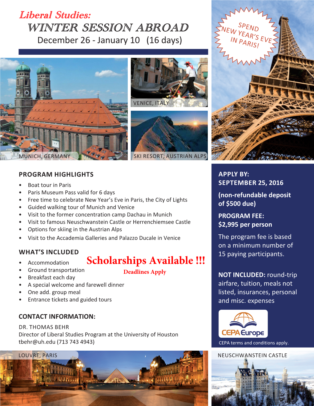 Liberal Studies: Spend WINTER SESSION ABROAD New Y Ear’S E in Ve December 26 - January 10 (16 Days) Paris!