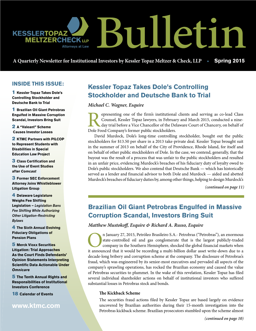 KTMC Bulletin, Spring 2015