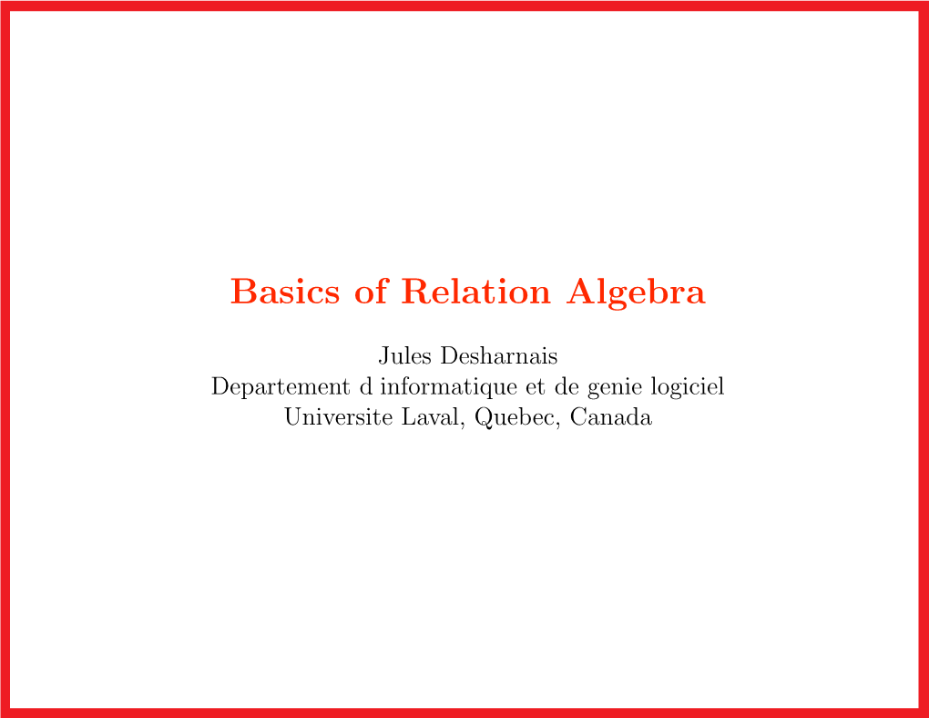Basics of Relation Algebra
