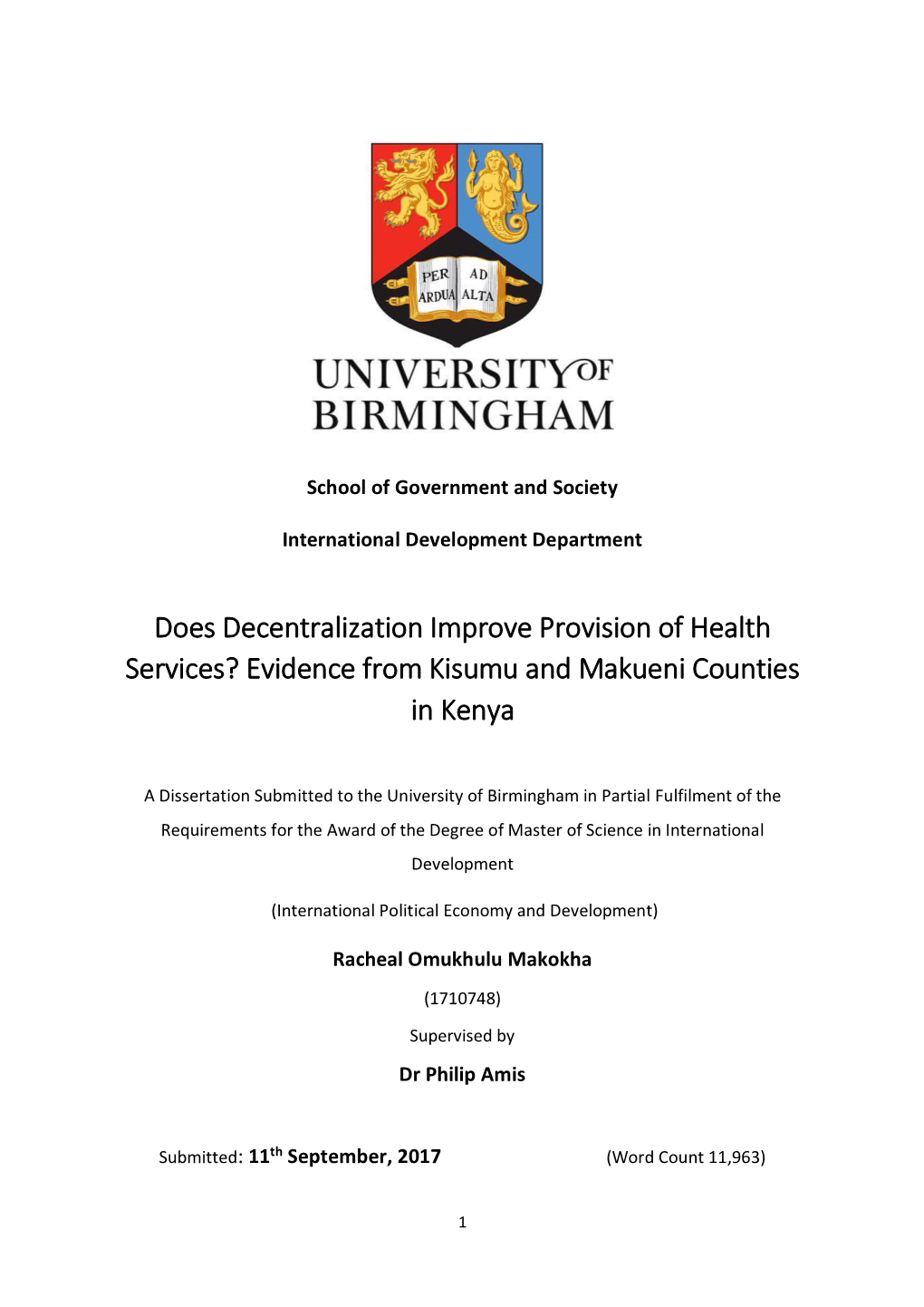 Does Decentralization Improve Provision of Health Services? Evidence from Kisumu and Makueni Counties in Kenya