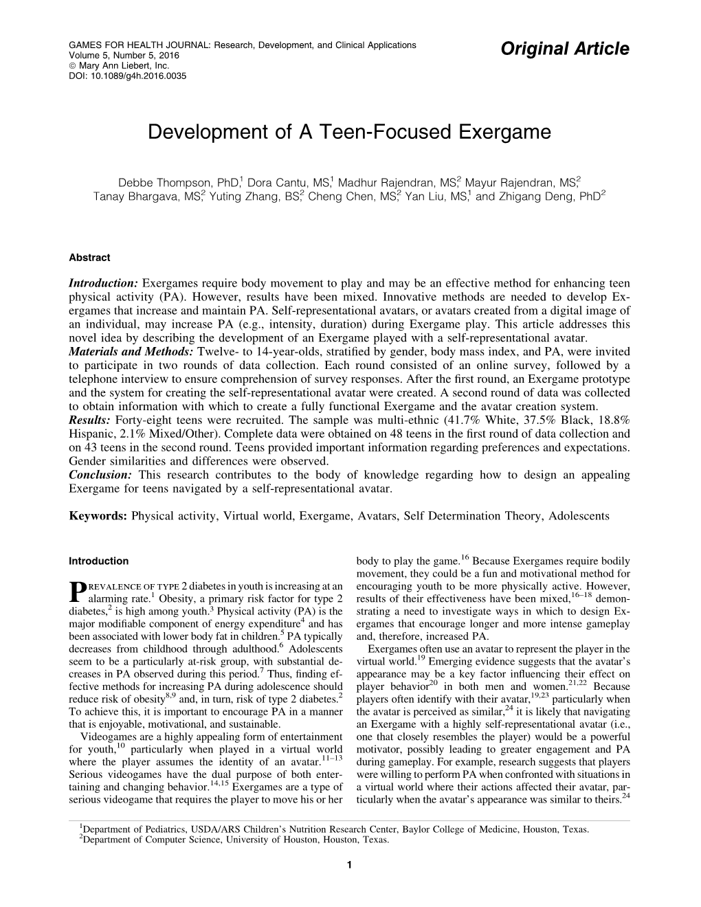 Development of a Teen-Focused Exergame