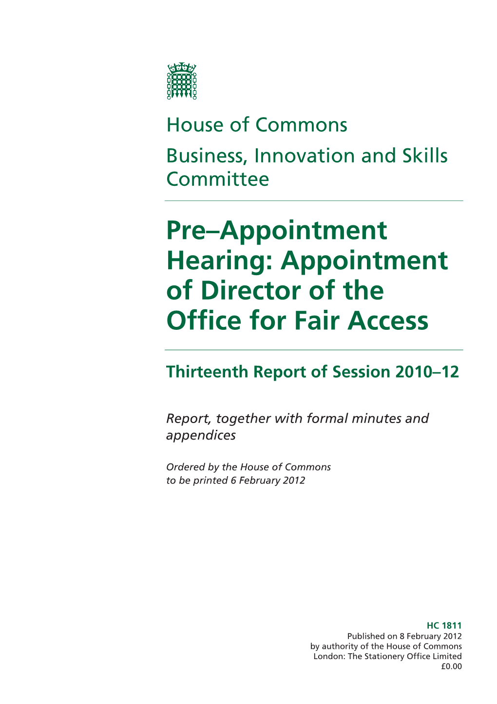 Appointment of Director of the Office for Fair Access