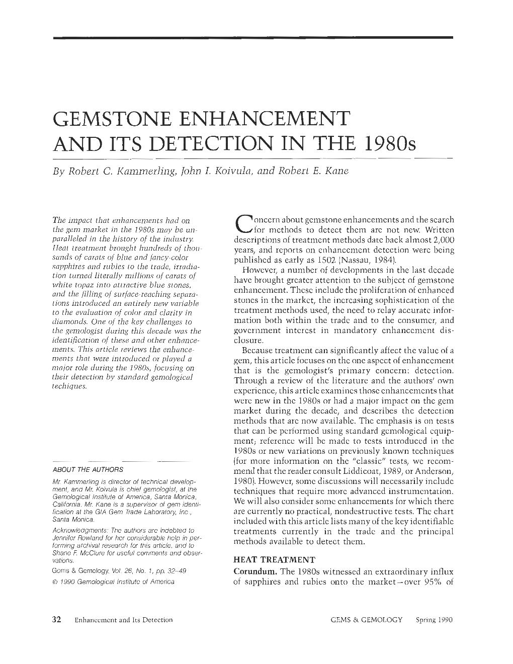 GEMSTONE ENHANCEMENT and ITS DETECTION in the 1980S