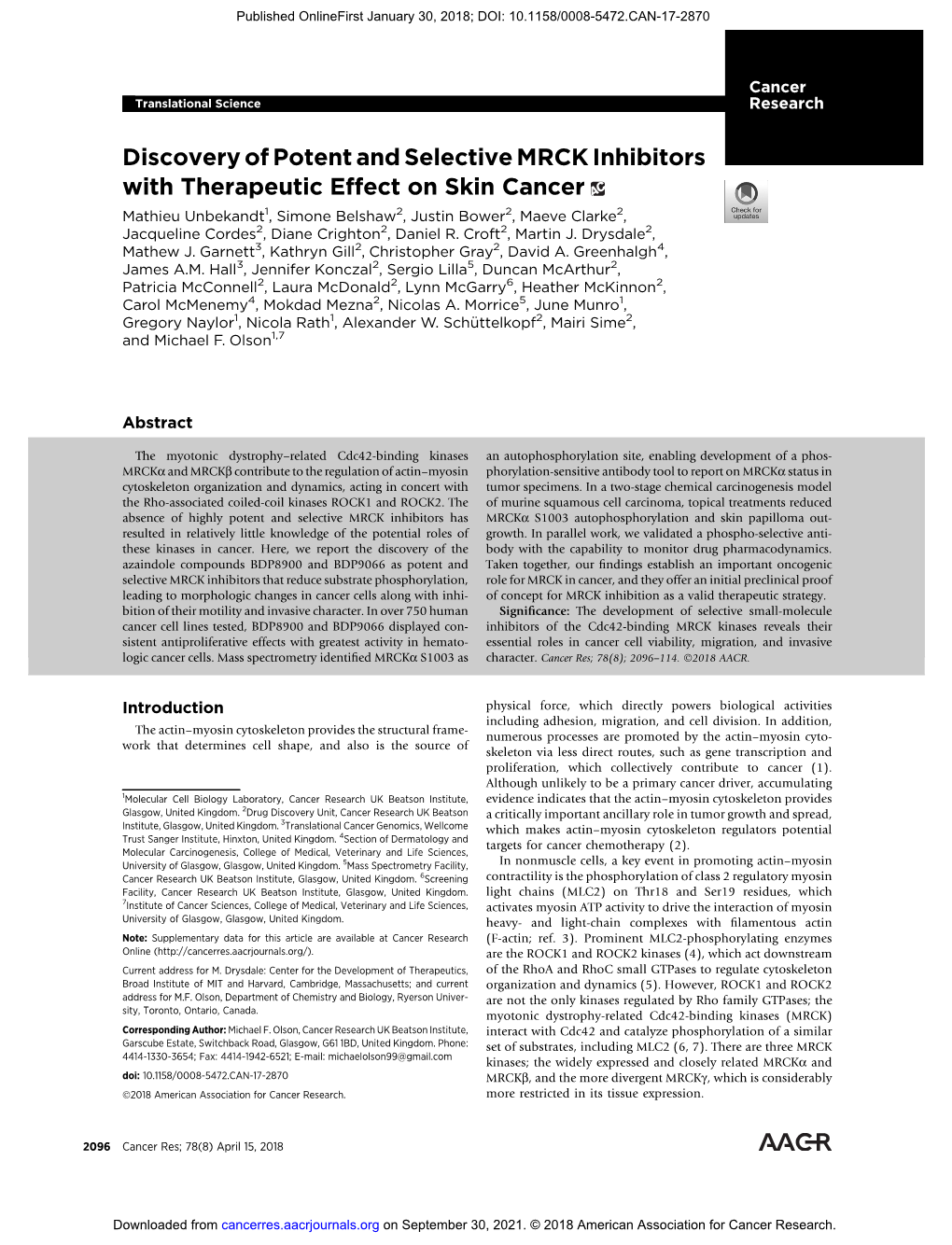 Discovery of Potent and Selective MRCK Inhibitors with Therapeutic