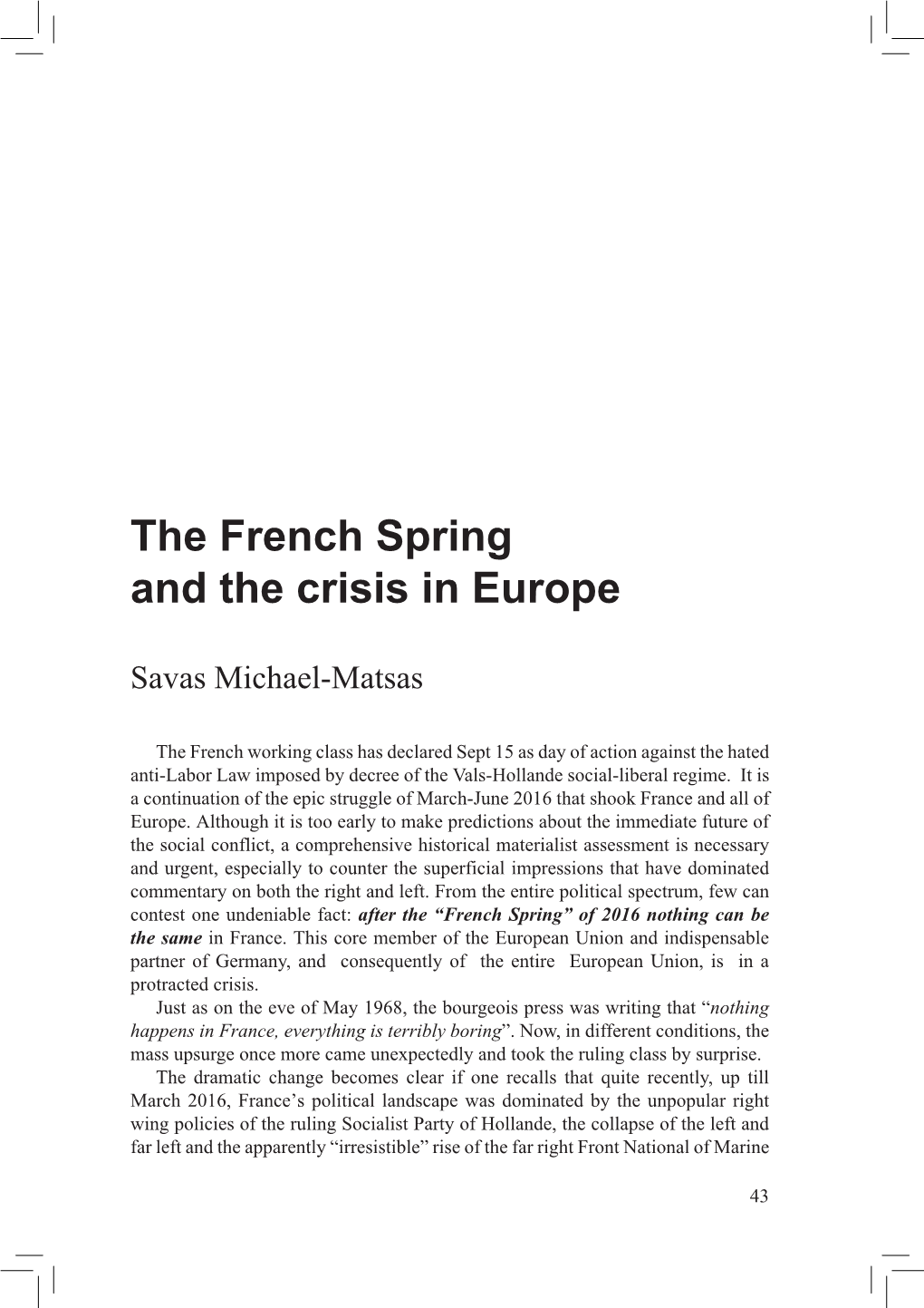 The French Spring and the Crisis in Europe