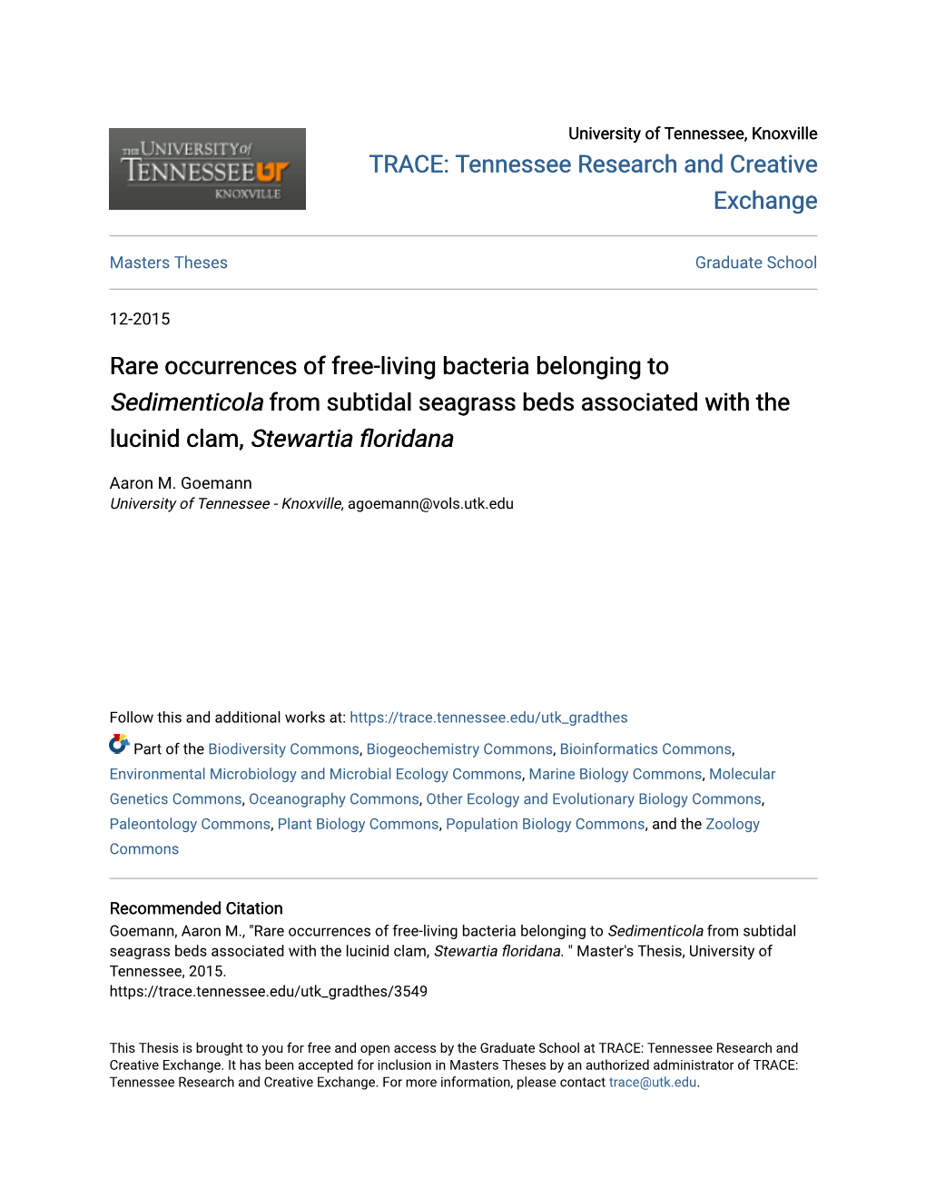 Rare Occurrences of Free-Living Bacteria Belonging to <I