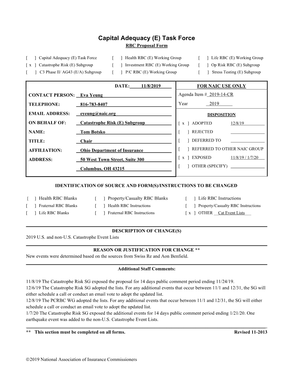 Capital Adequacy (E) Task Force RBC Proposal Form