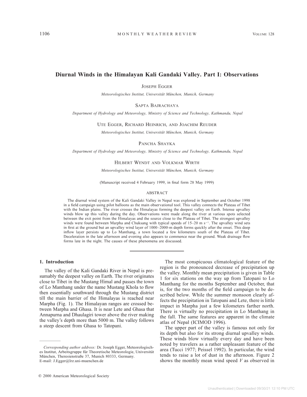 Diurnal Winds in the Himalayan Kali Gandaki Valley. Part I: Observations