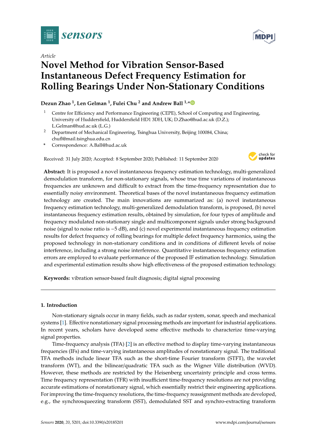 Novel Method for Vibration Sensor-Based Instantaneous Defect Frequency Estimation for Rolling Bearings Under Non-Stationary Conditions