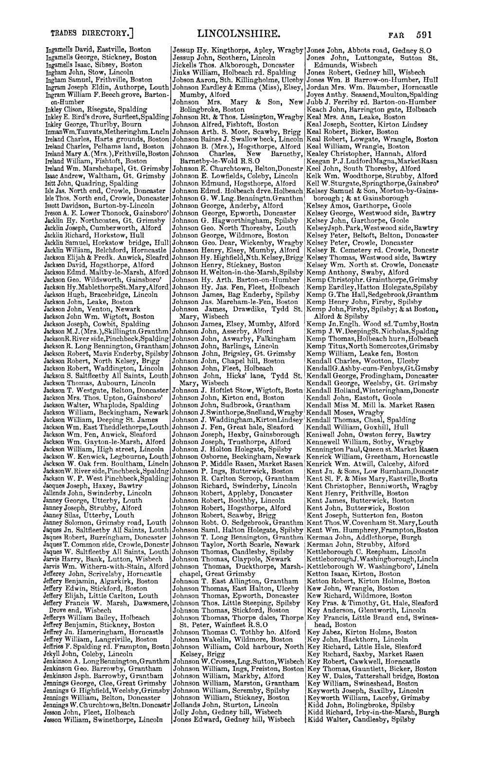 LINCOLNSHIRE. FAR 591 Ingamelis David, Eastville, Boston Jessup Hy