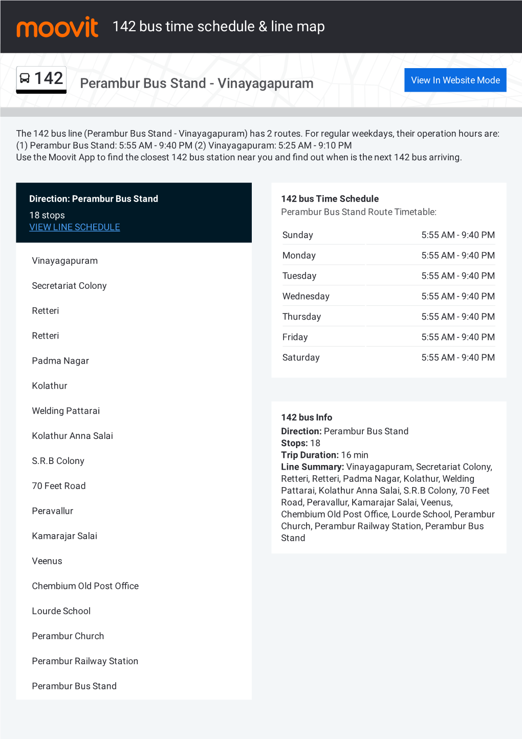 142 Bus Time Schedule & Line Route