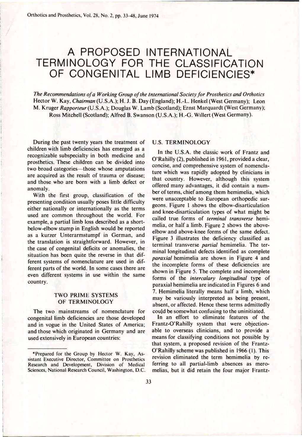 A Proposed International Terminology for the Classification of Congenital Limb Deficiencies*