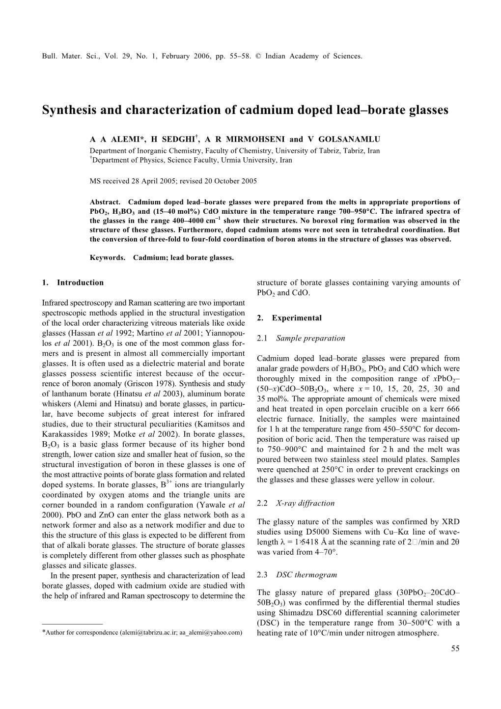 Synthesis and Characterization of Cadmium Doped Lead–Borate Glasses