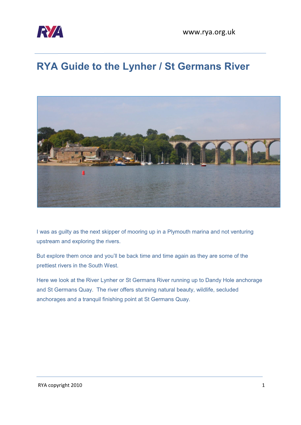 RYA Guide to the Lynher / St Germans River